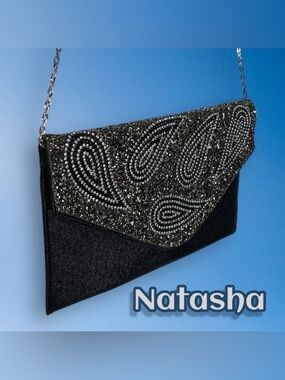 NATASHA COUTURE BEADED PAISLEY EVENING ENVELOPE CLUTCH